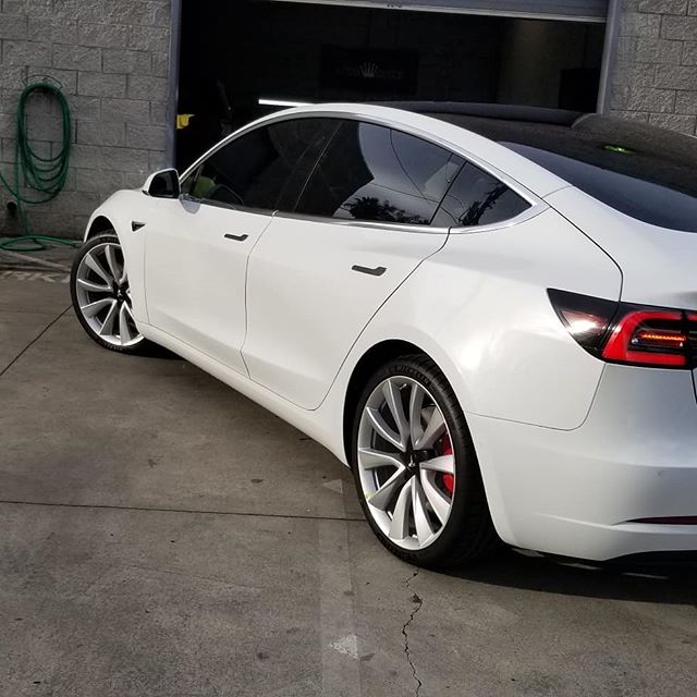 White Tesla with Ceramic window Tint